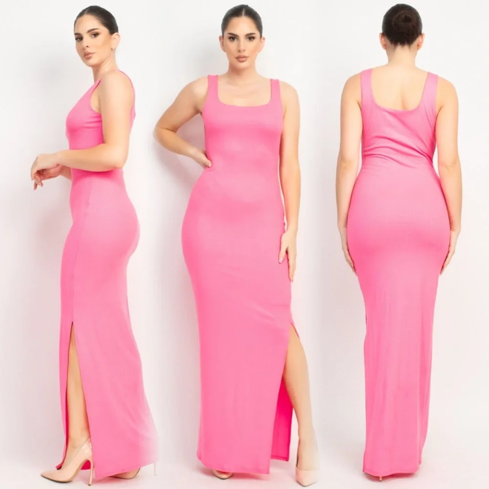 Elegant Pink Sleeveless Maxi Dress